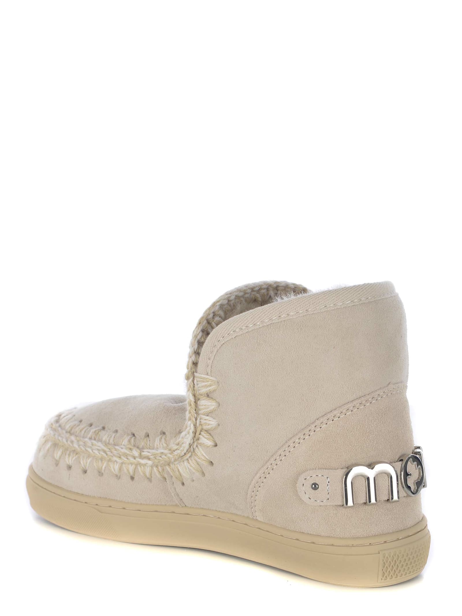 Shop Mou Boots  Sneakers Metal Logo Made In Suede In Beige