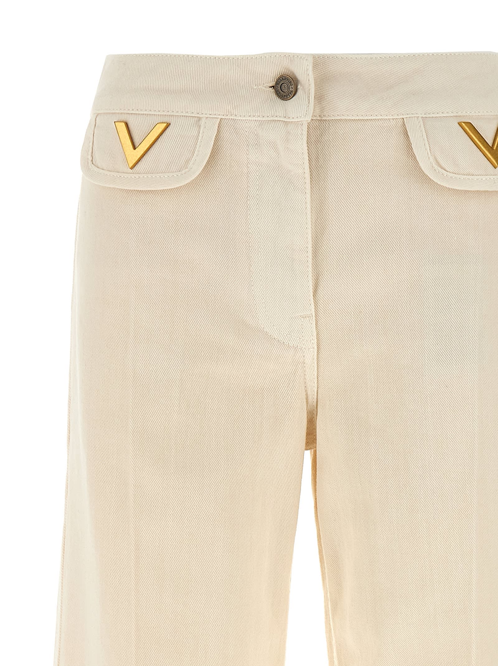 Valentino Vgold Low-rise Wide-leg Jeans In White