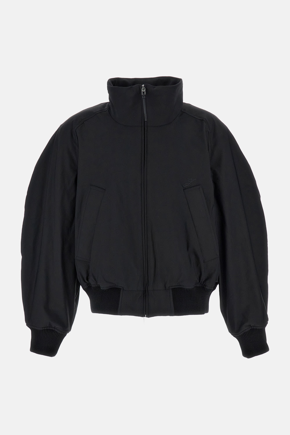 Jacquemus Stretch Cotton Blend Jacket With Zip And High Collar In Black