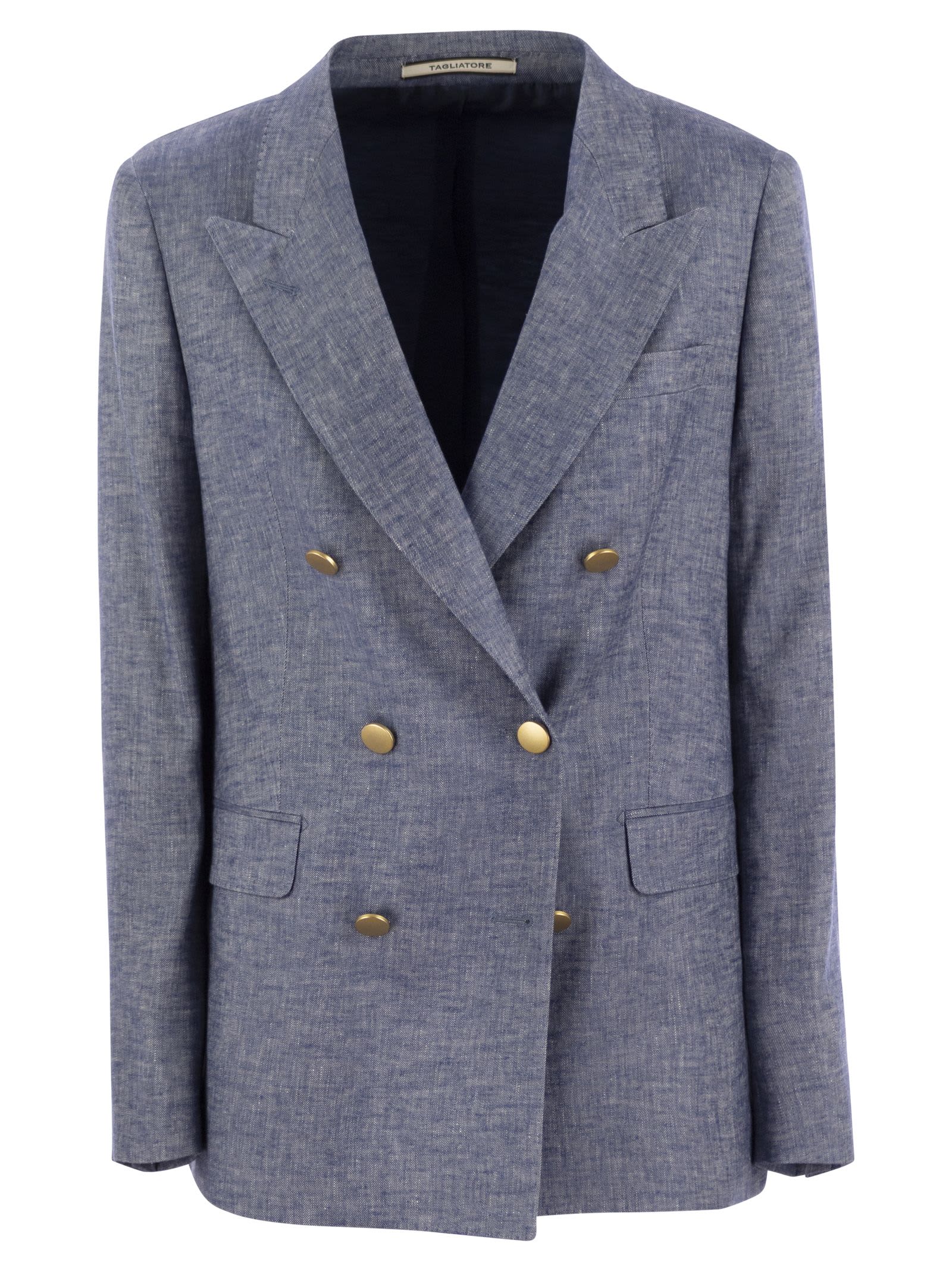 TAGLIATORE PARIS - LINEN AND VISCOSE DOUBLE-BREASTED BLAZER