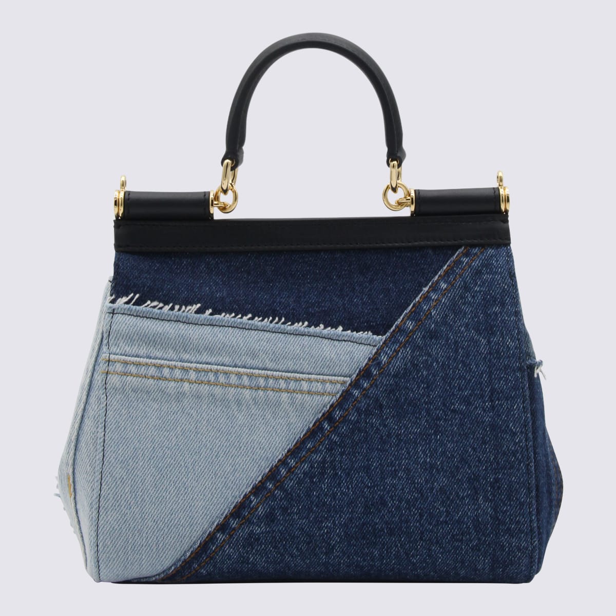 Shop Dolce & Gabbana Blue Leather Denim Sicily Handle Bag