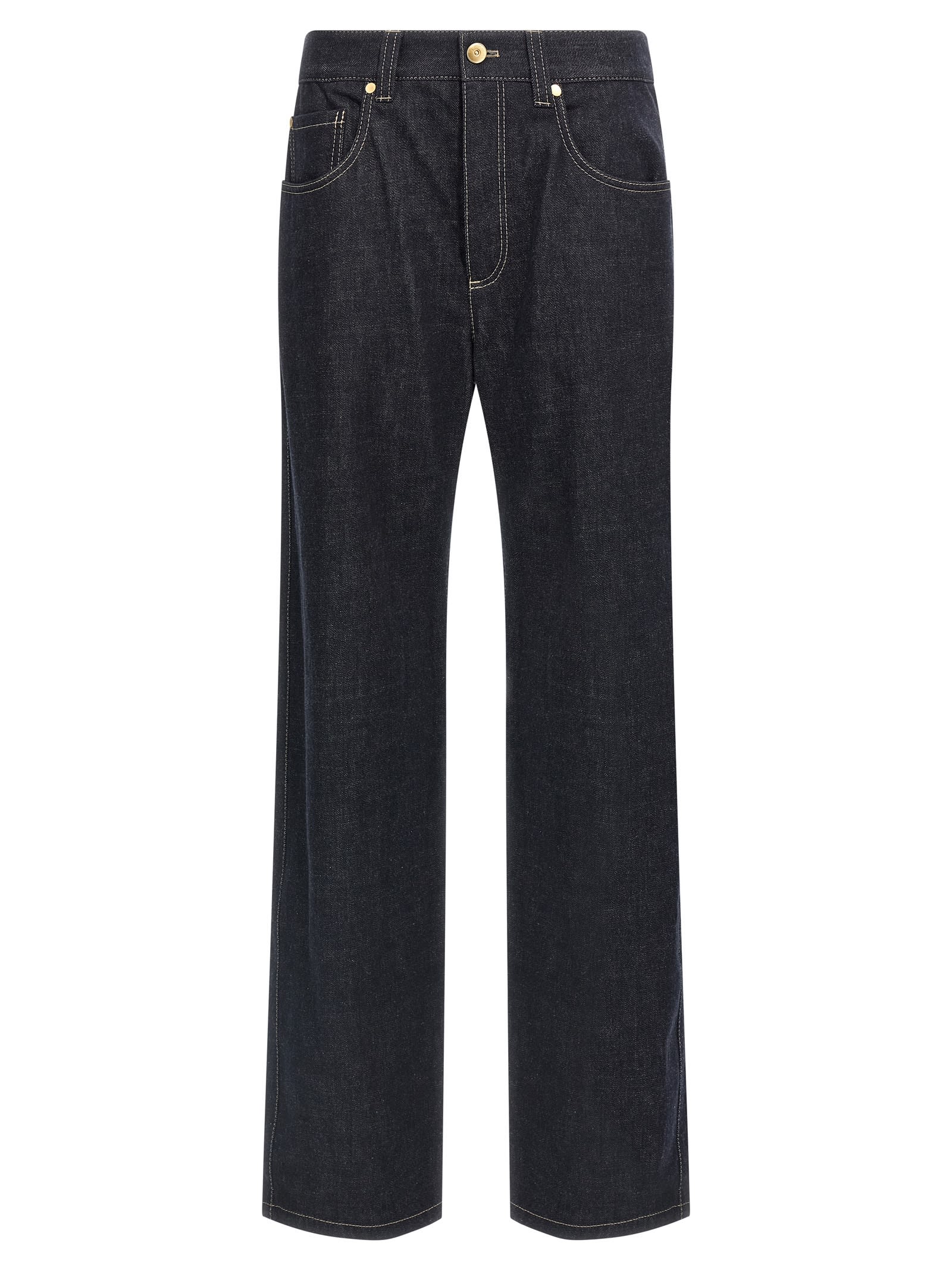Brunello Cucinelli Women Loose Flared Denim Pants With Moniline In Gray