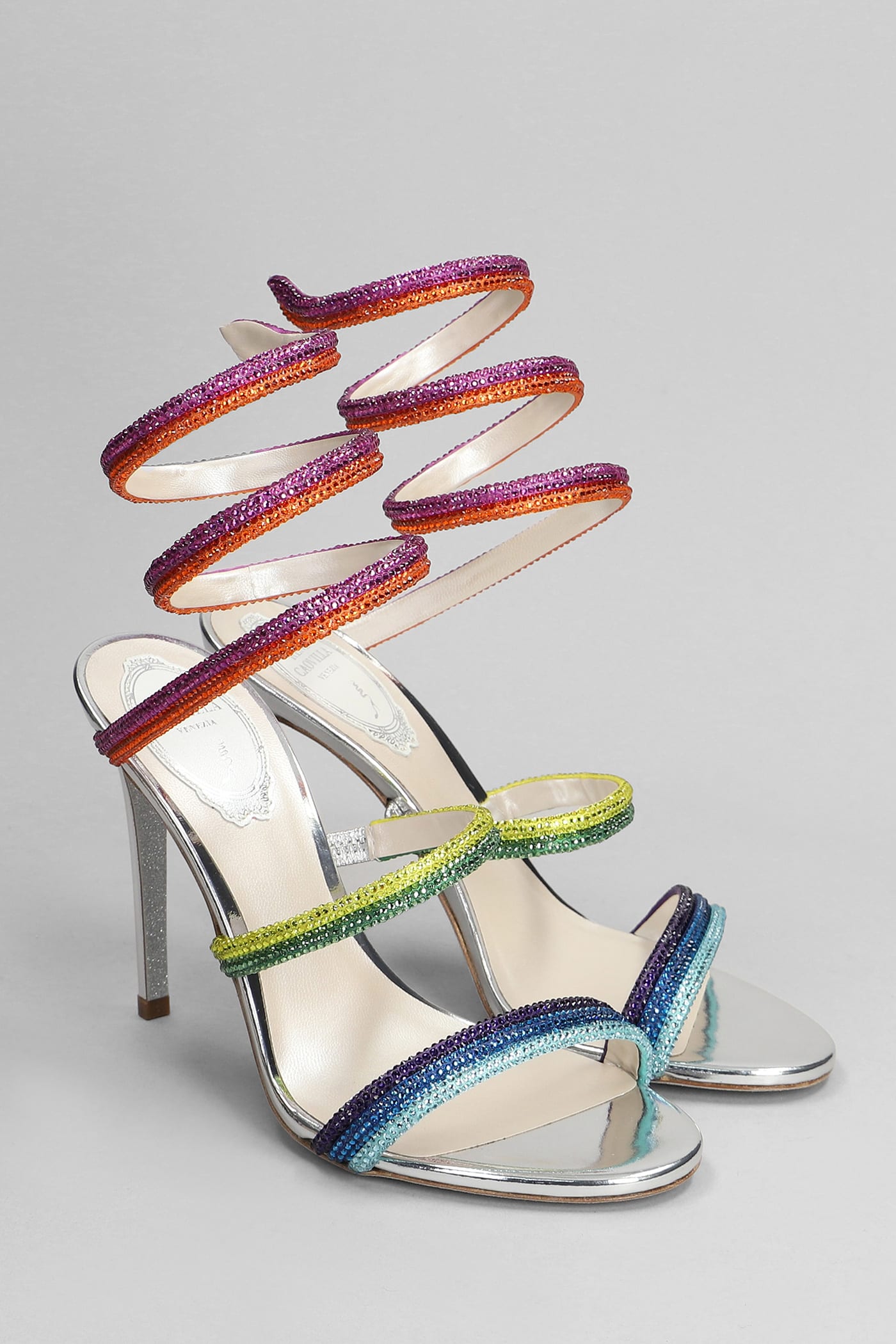 Shop René Caovilla Rainbow Sandals In Silver Leather