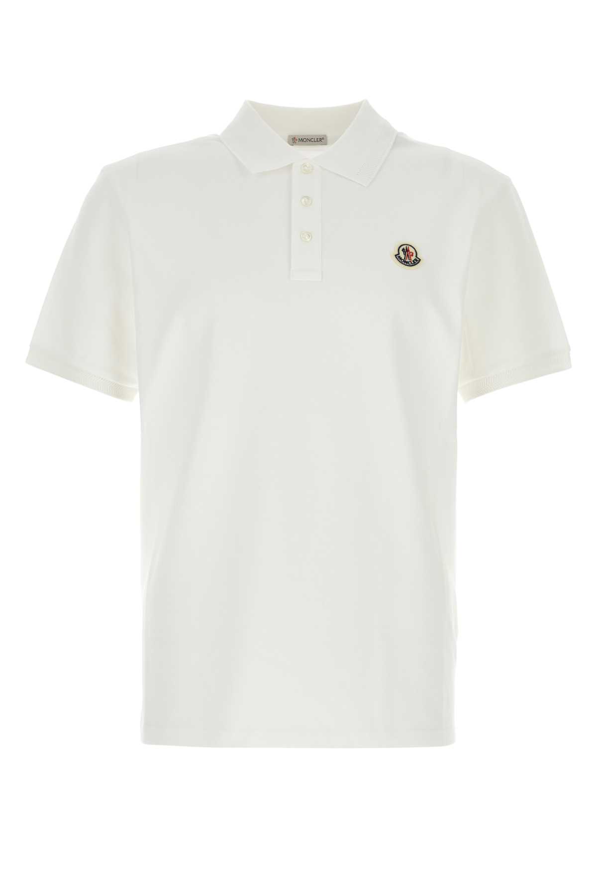 Shop Moncler White Piquet Polo Shirt In 002