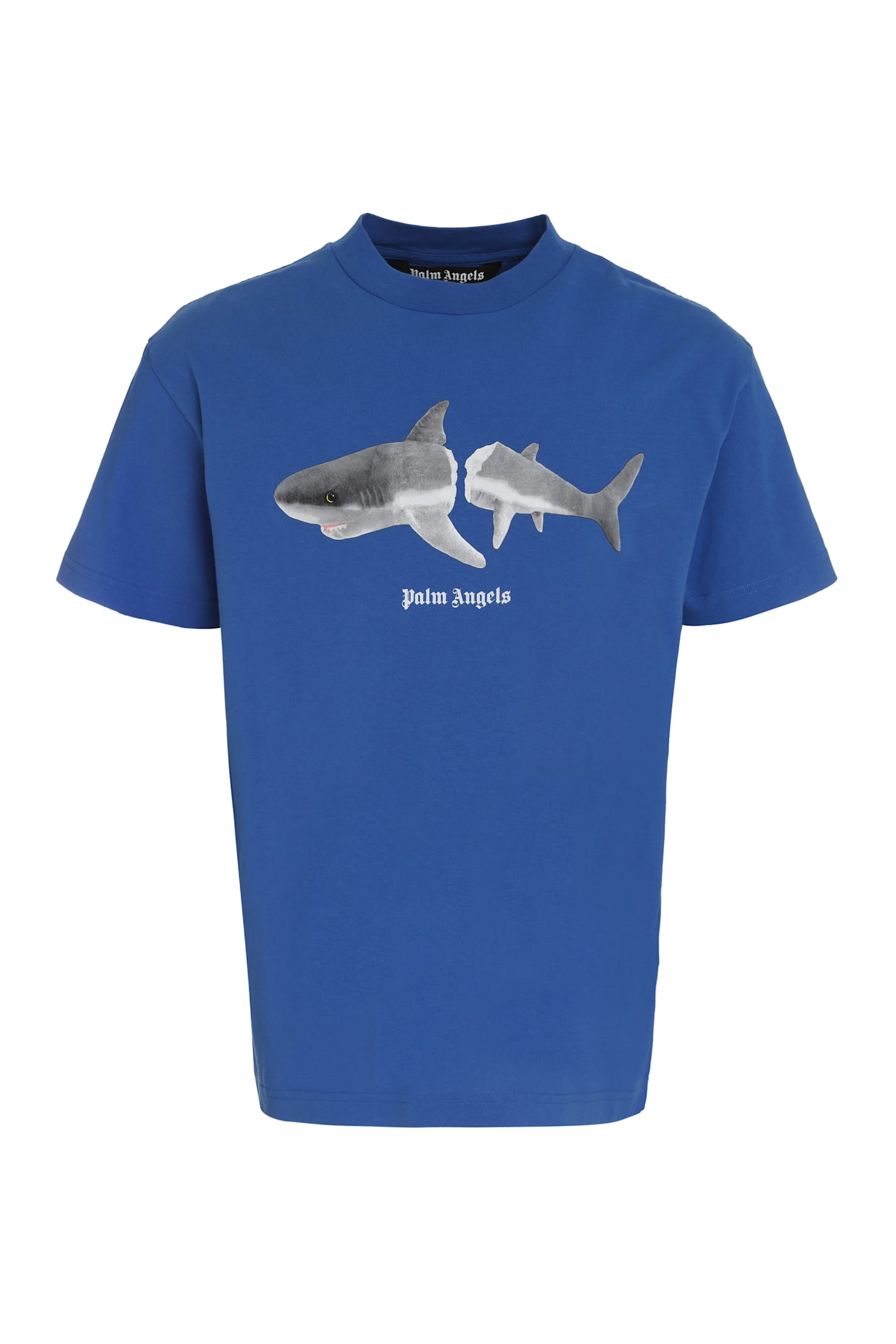 Palm Angels Graphic Cotton Crew Neck T-shirt In Blue