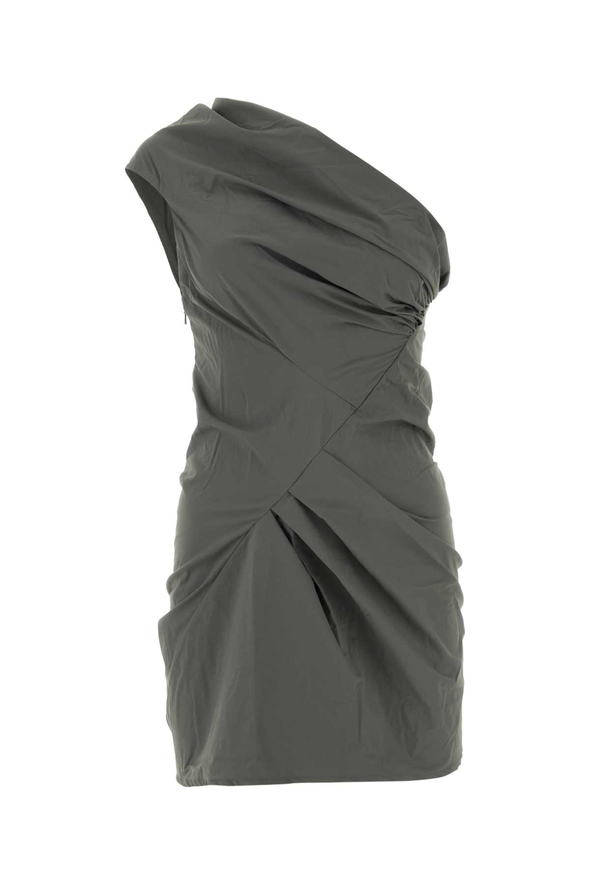 Shop Entire Studios Dark Grey Nylon Stretch Mini Pillar One-shoulder Dress In Rock