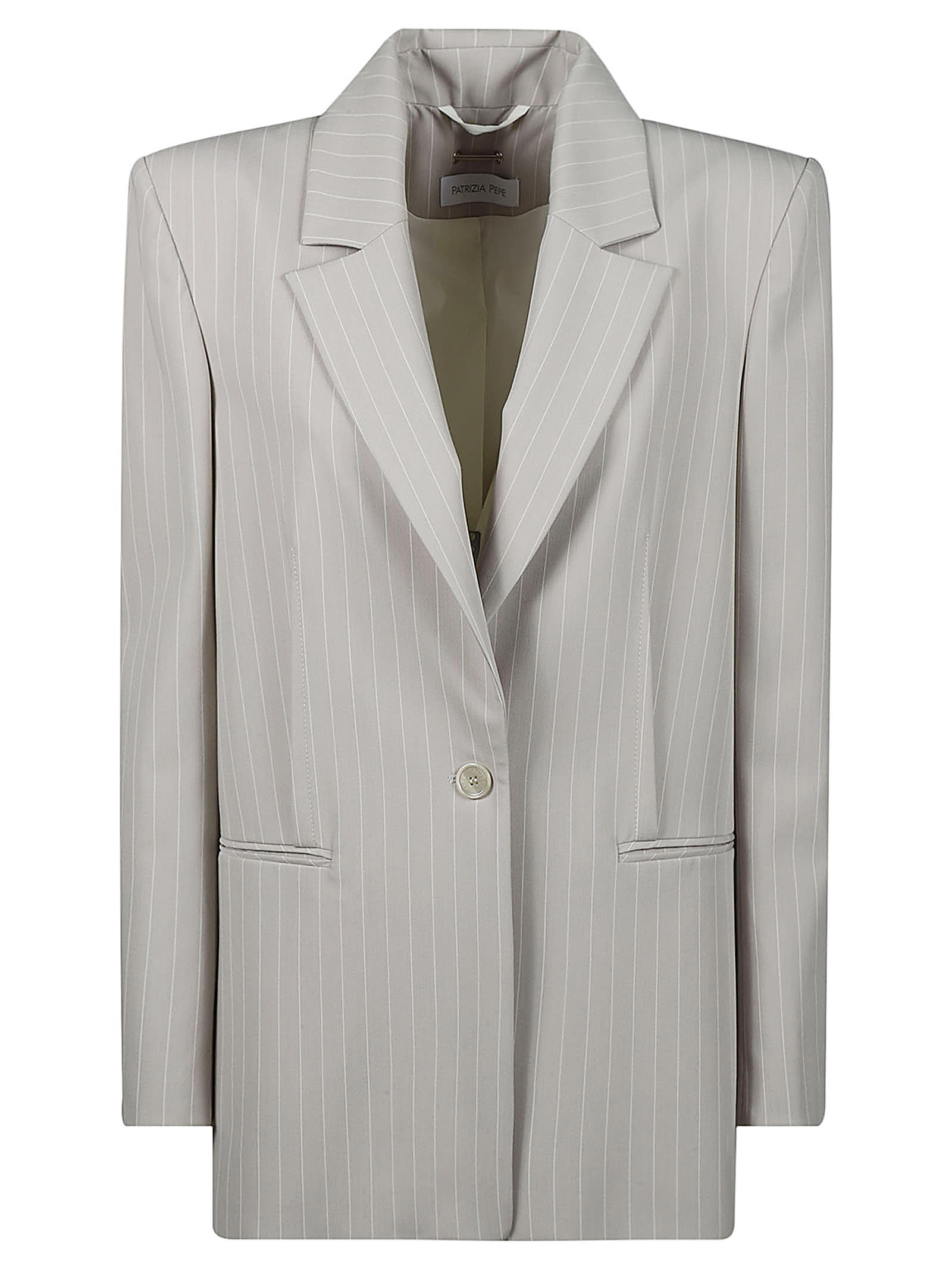 Shop Patrizia Pepe Blazer In Utopia Gray Stripes