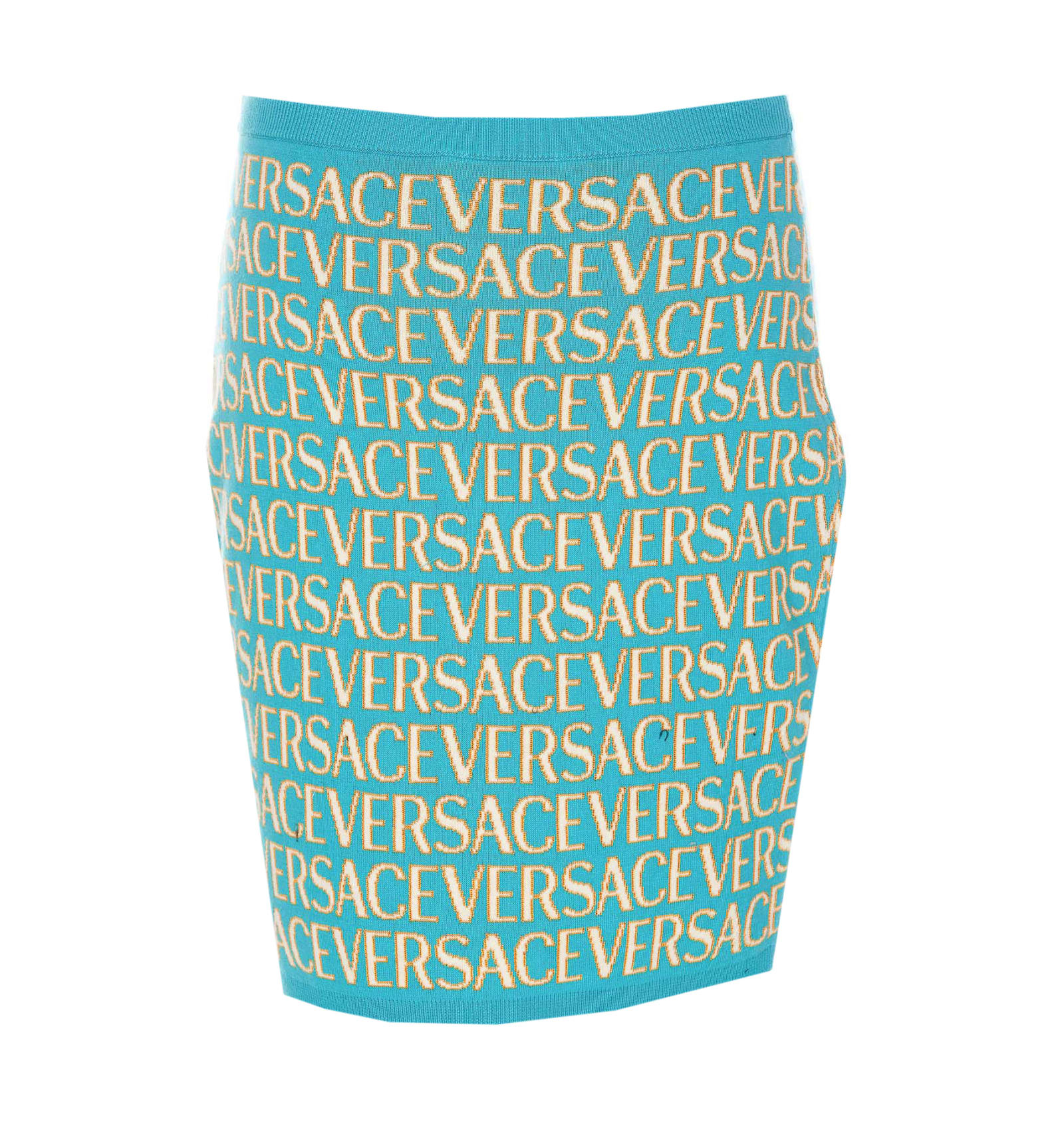 Shop Versace Allover Skirt In Gnawed Blue