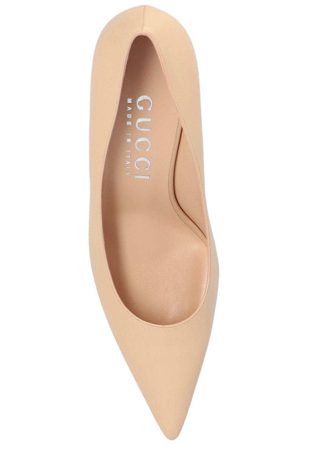 Shop Gucci Pointed Toe Slip-on Pumps In Powder