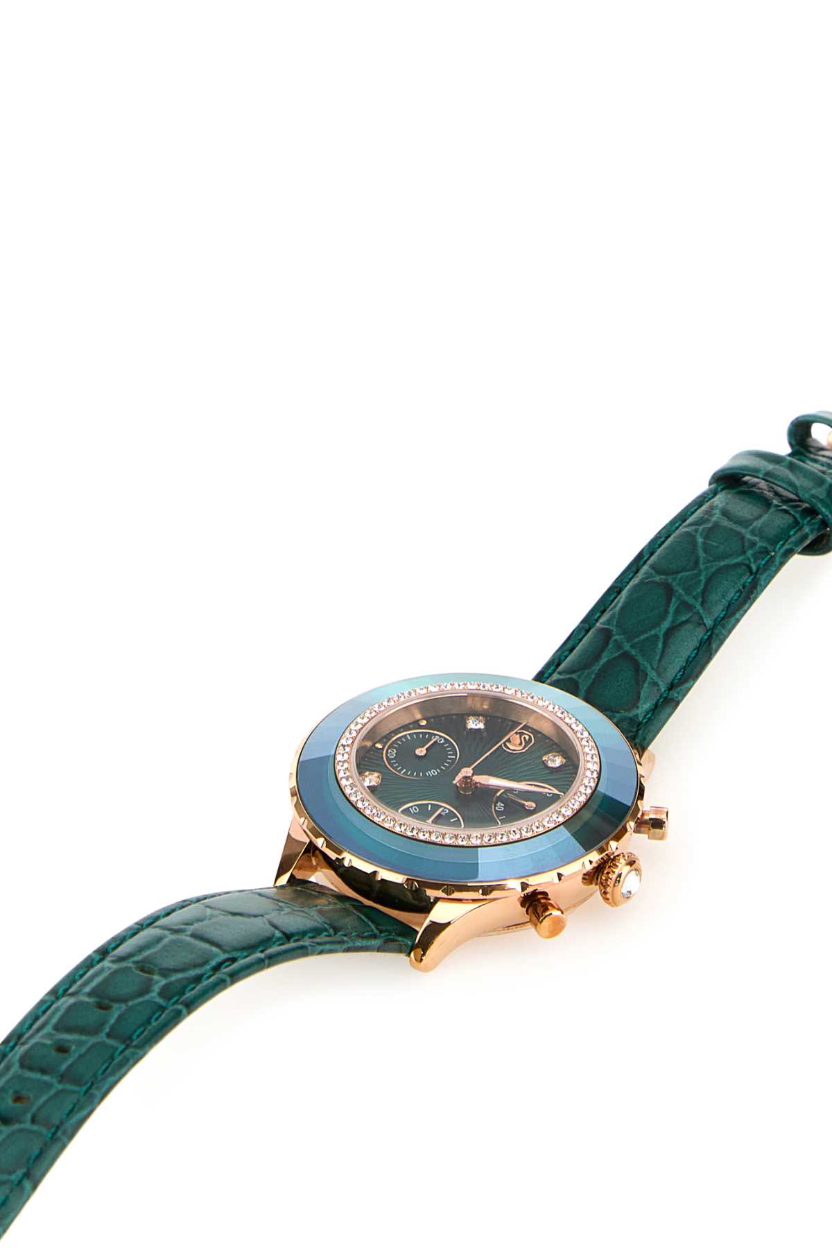 SWAROVSKI GREEN LEATHER OCTEA CHRONO WATCH