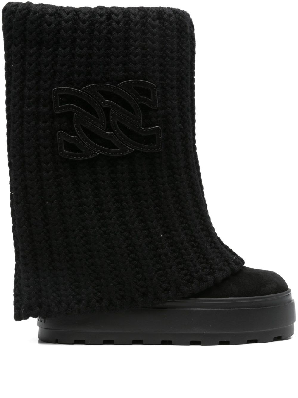 Casadei Knit Upper Platform Ankle Boots In Black