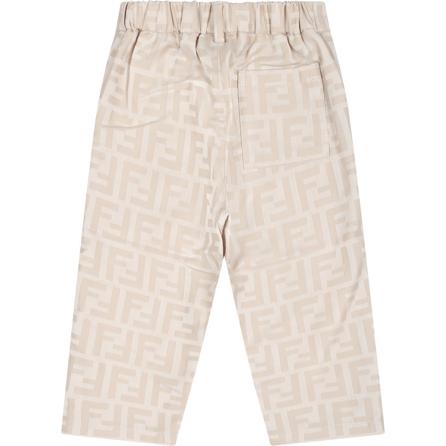Shop Fendi Beige Trousers For Bbay Boy With Double F