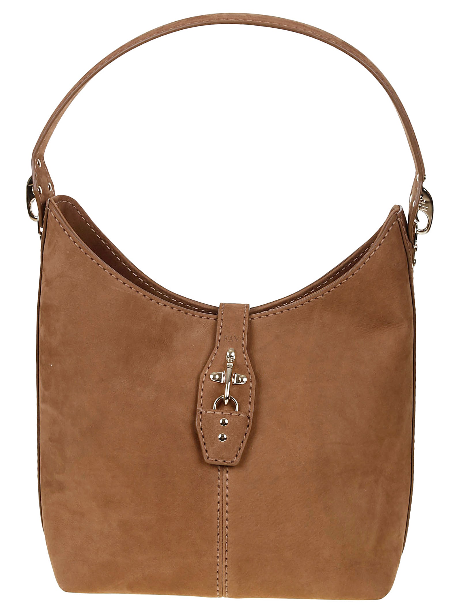 Shop Fay Exposed Stitch Logo Detail Velvet Shoulder Bag