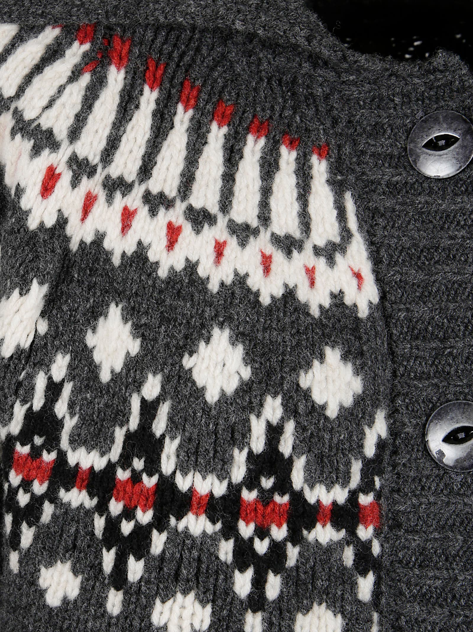 Alanui Sweet Winter Multicolor Cardigan With Spread Collar And Geometric Motif In Wool Woman In Gray