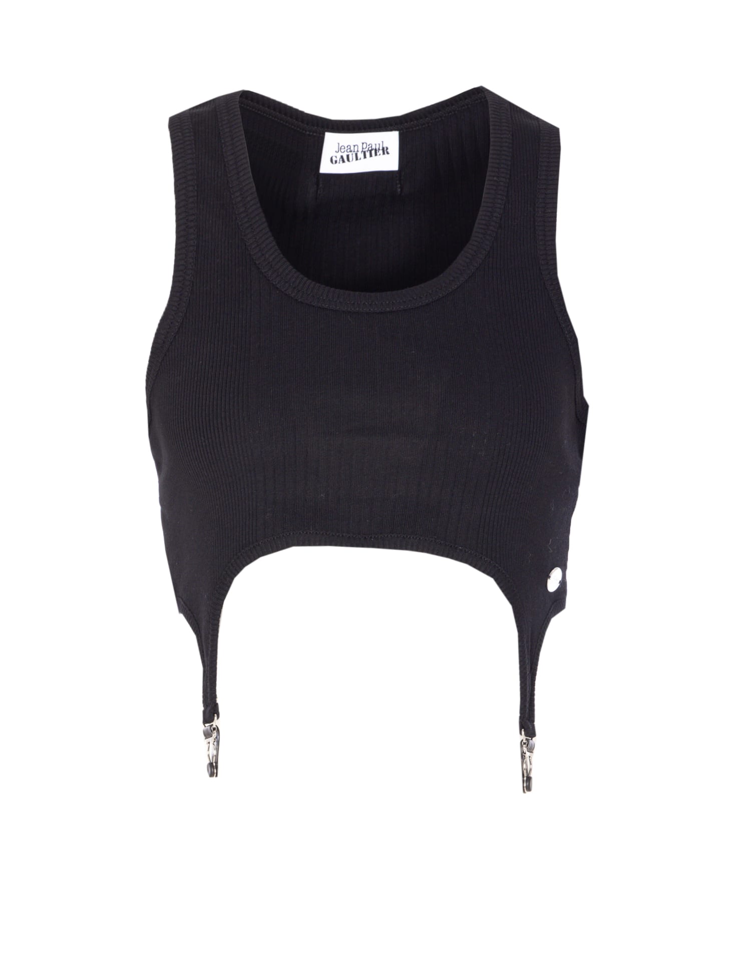 Jean Paul Gaultier Cotton Ribbed Bra With Lingerie Garter Clothing In Black