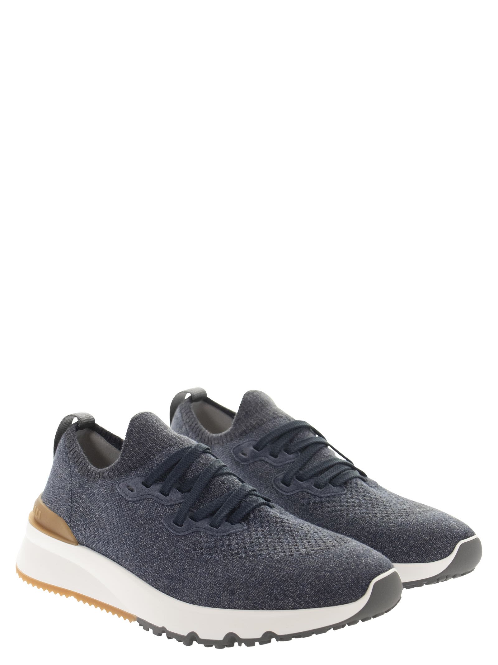 Brunello Cucinelli Low-top Knit Runner Sneakers In Blue