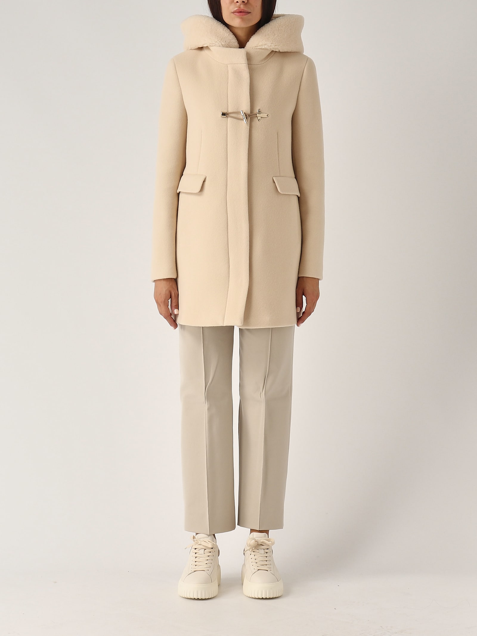 Shop Fay Toggle Coat Db Front Teddy Coat In Yogurt