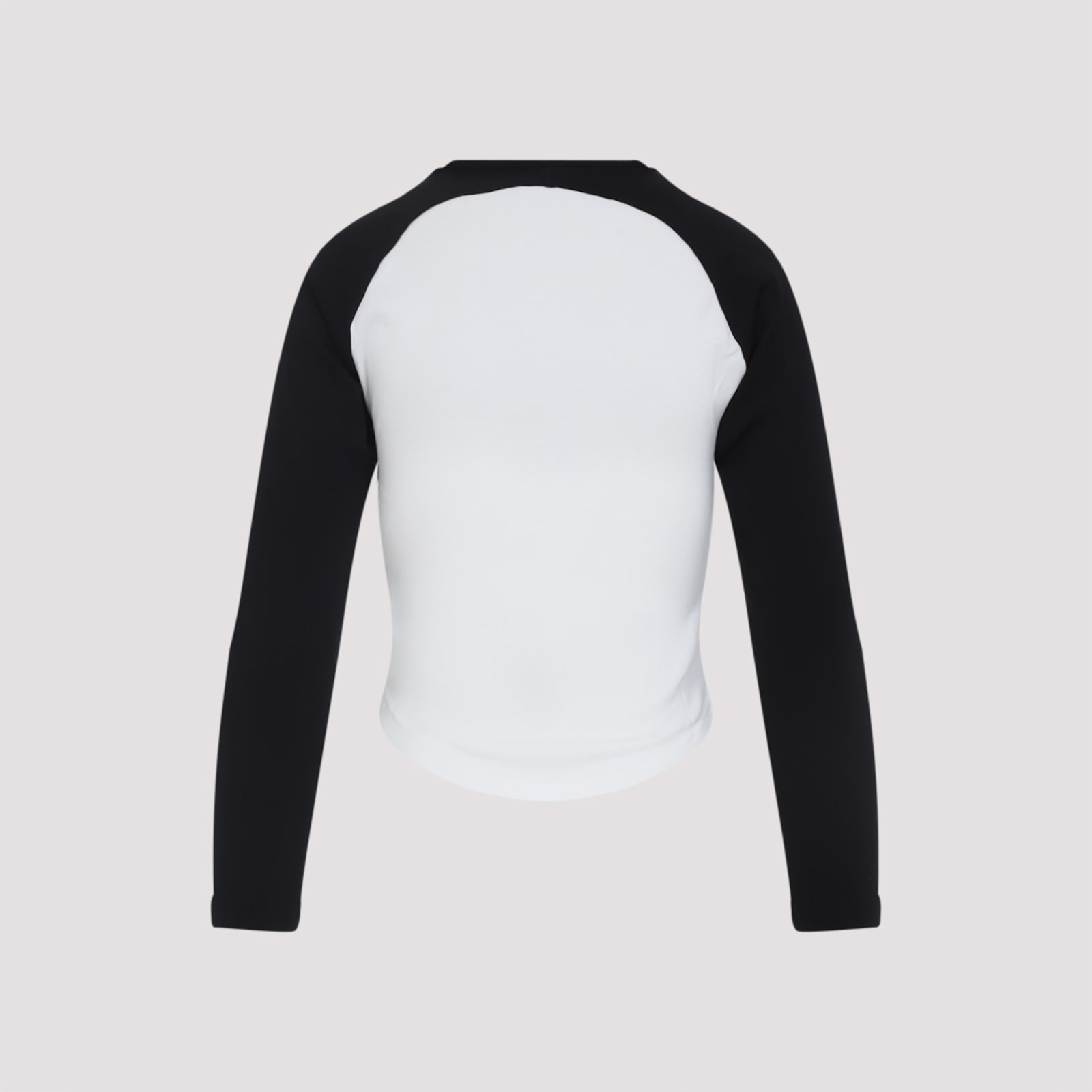 Courrèges Long-sleeved Contrast T-shirt With Rounded Hem And Logo Print In White