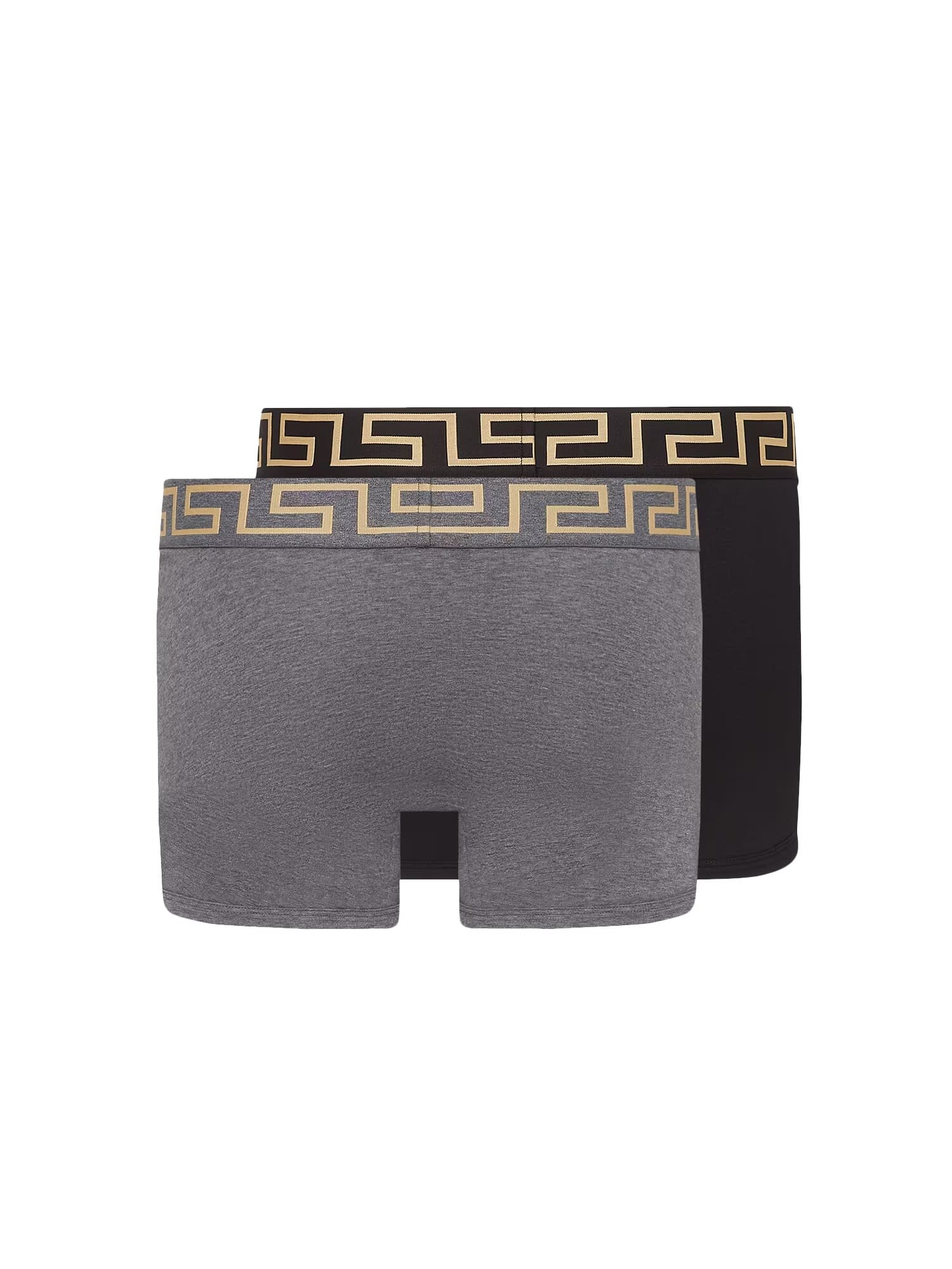 Shop Versace Pack Of Two Boxer Shorts With Greek Motif In Bk/gr