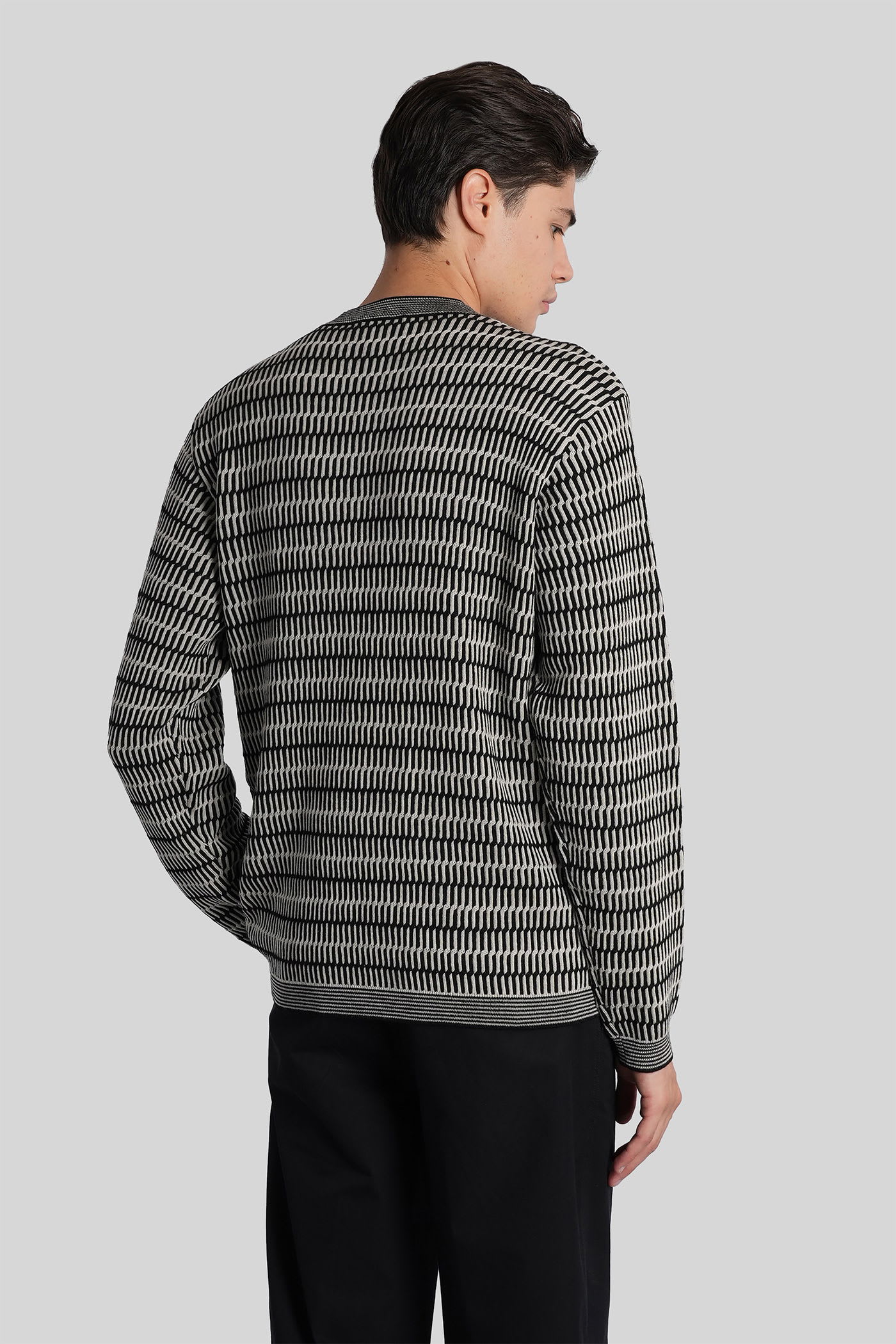 Emporio Armani Eagles Motif Jacquard Wool Sweater In Gray