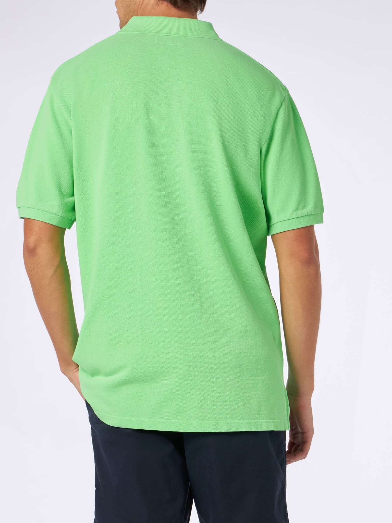 Mc2 Saint Barth Man Fluo Green Piquet Polo With St. Barth Logo And Vintage Effect In Fluo