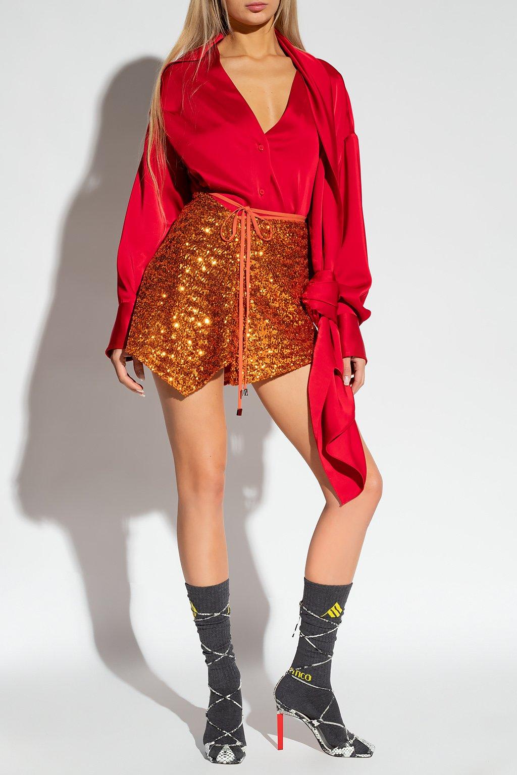 Shop Attico Sequinned Asymmetric Mini Skirt In Orange