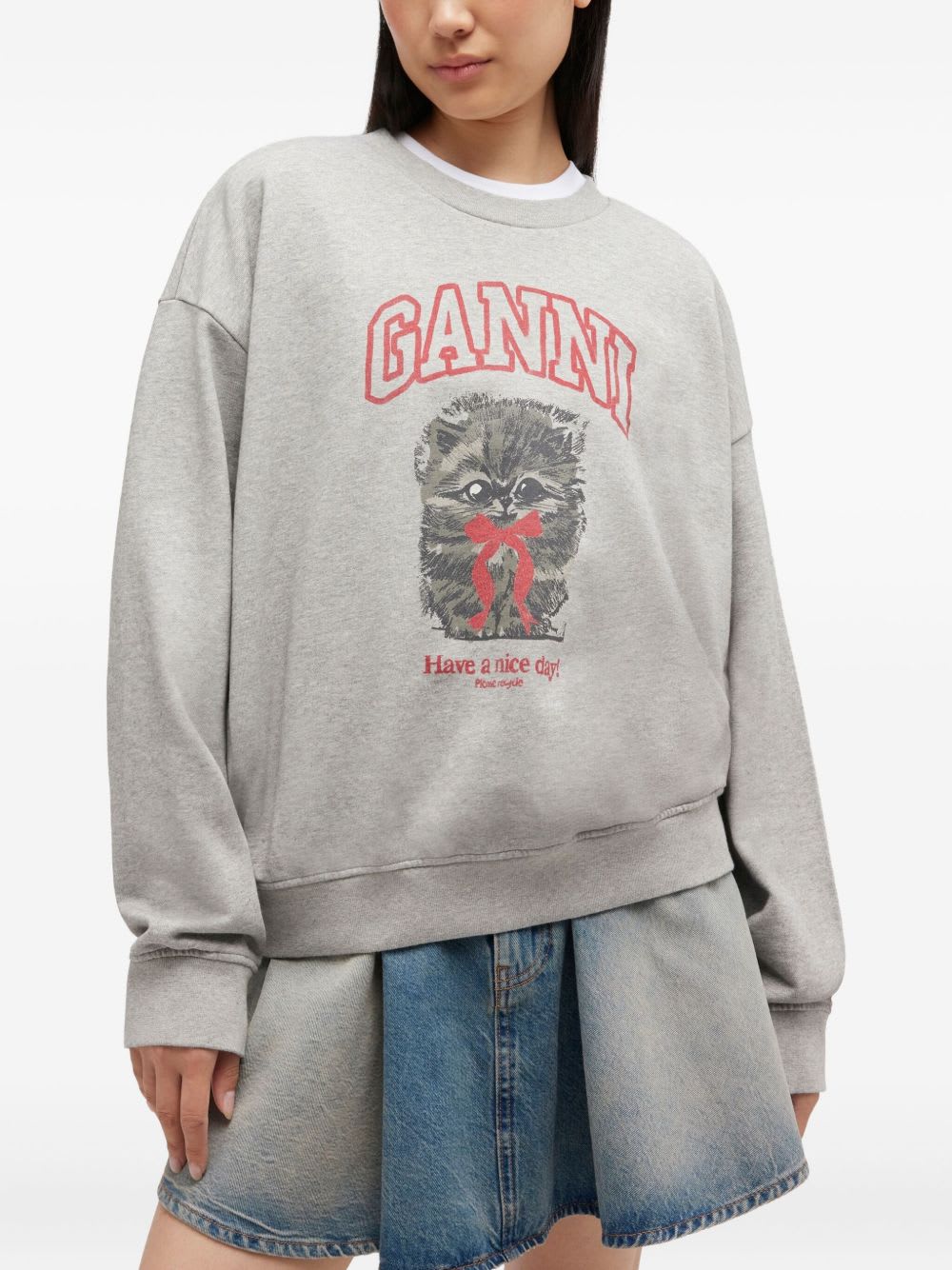 Ganni Women Margot Kitty Organic Cotton Sweatshirt In Gray