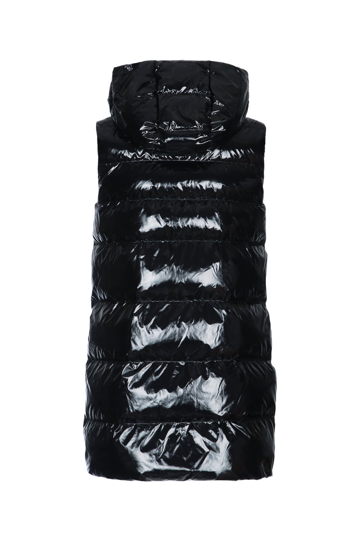 Pinko Hooded Sleeveless Quilted Jacket Shine In Black