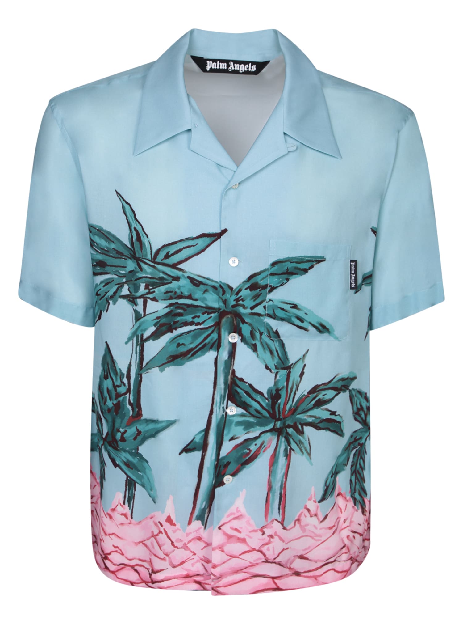 Shop Palm Angels Palm Trees Bowling Shirt In Blue