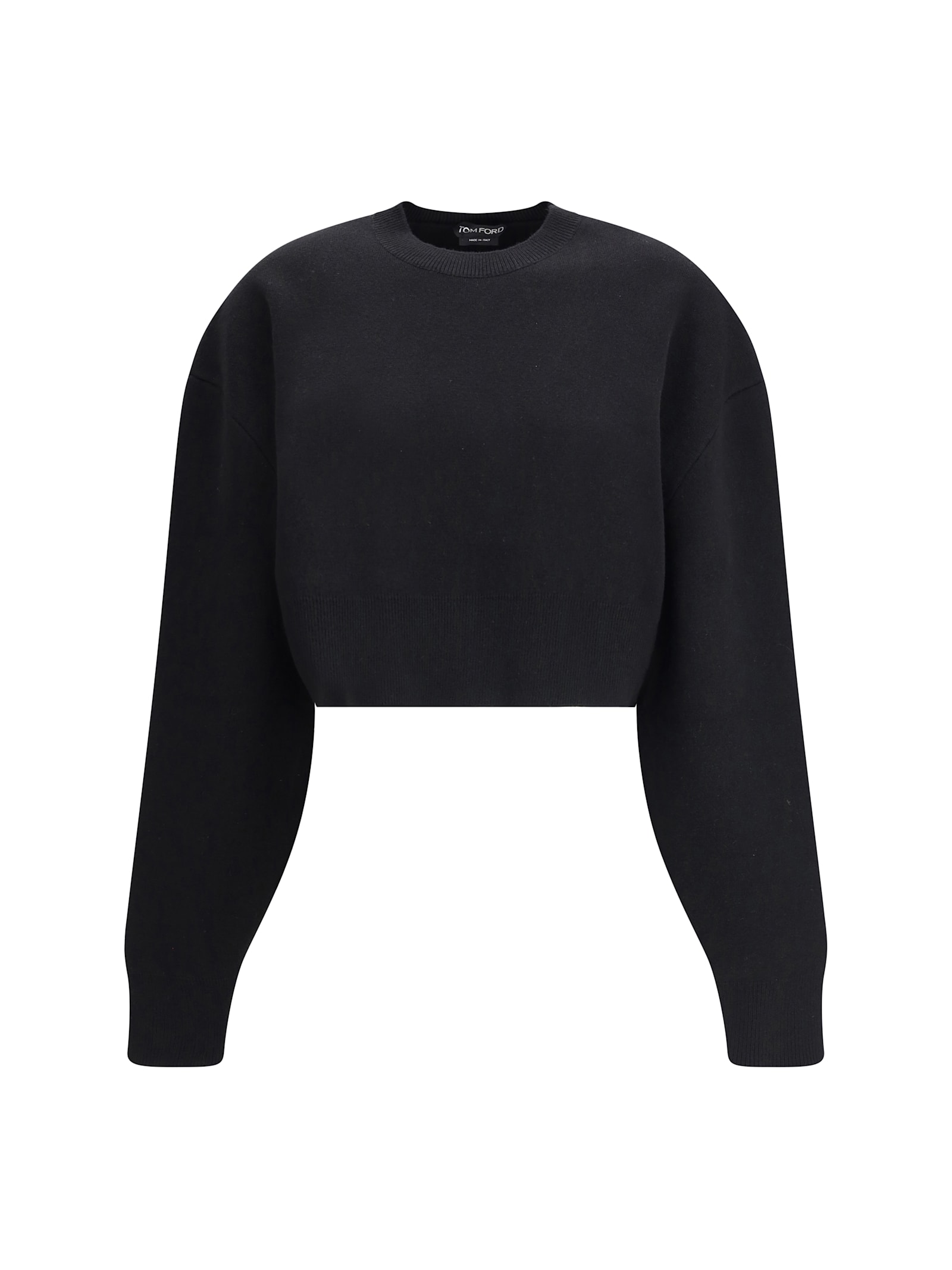 Tom Ford Sculptural Double Face Virgin Wool Blend Crop Sweater In Black
