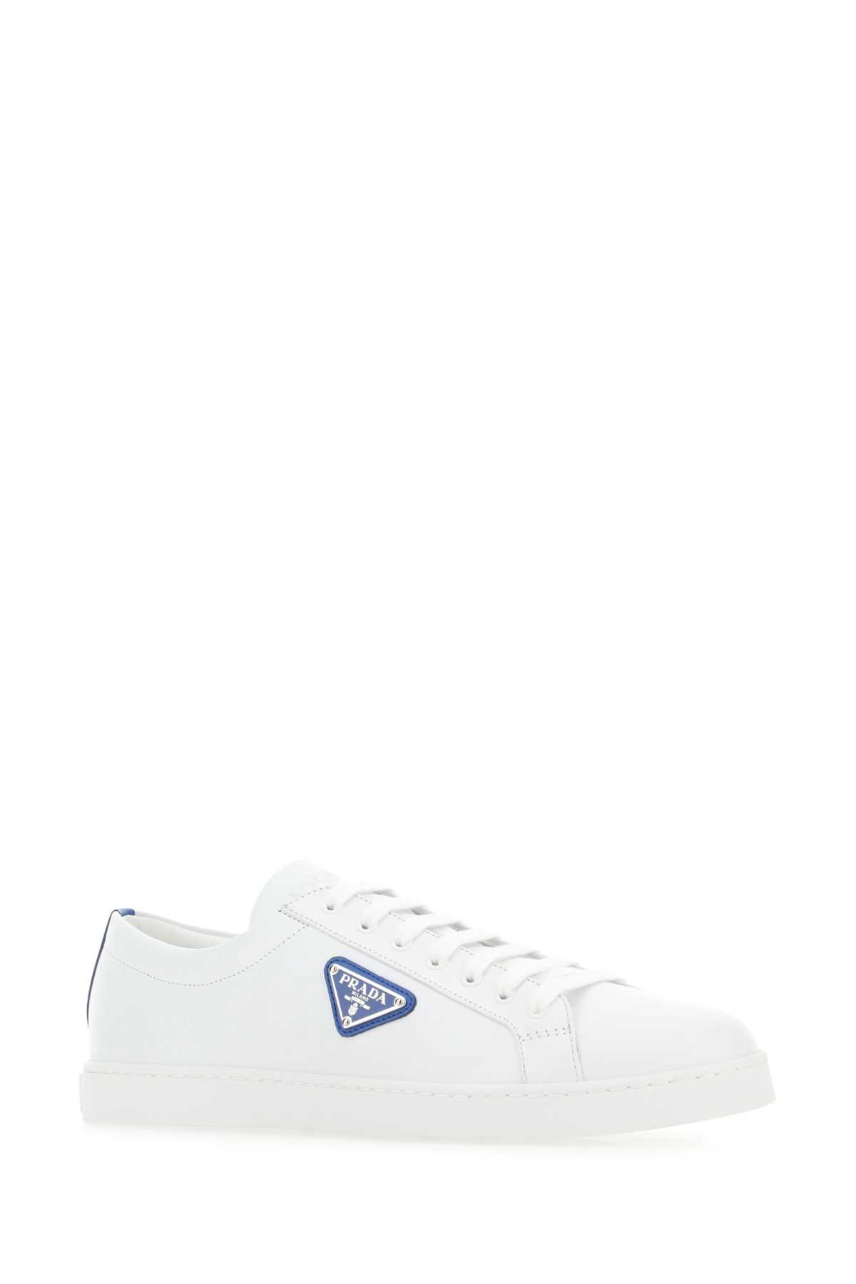 Shop Prada White Leather Sneakers In Multicolor