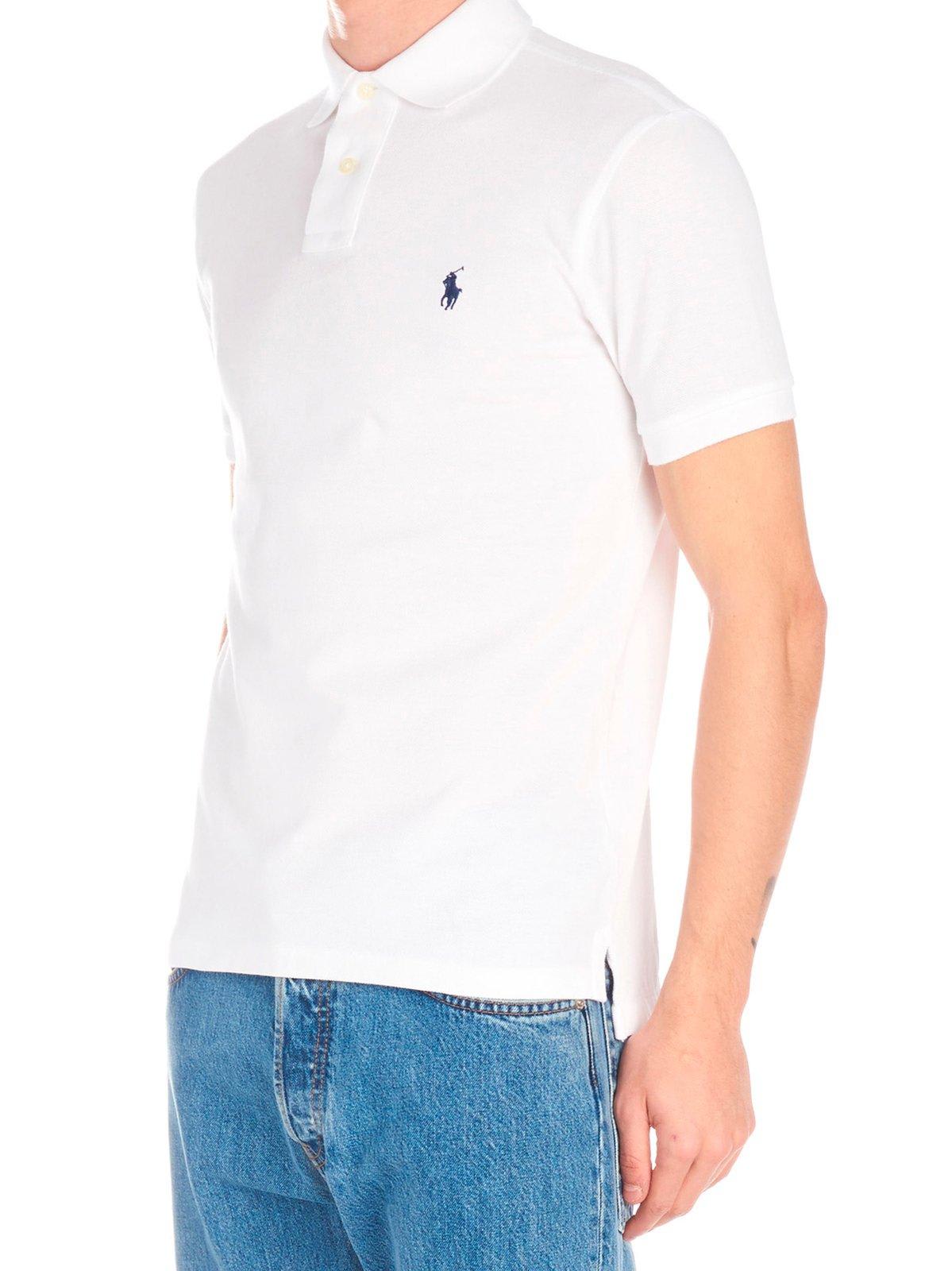 Shop Polo Ralph Lauren Logo Embroidered Polo Shirt In Bianco