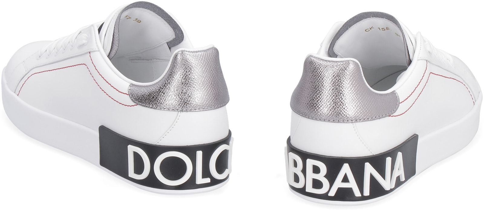 Shop Dolce & Gabbana Leather Low-top Sneakers In Bianco/argento