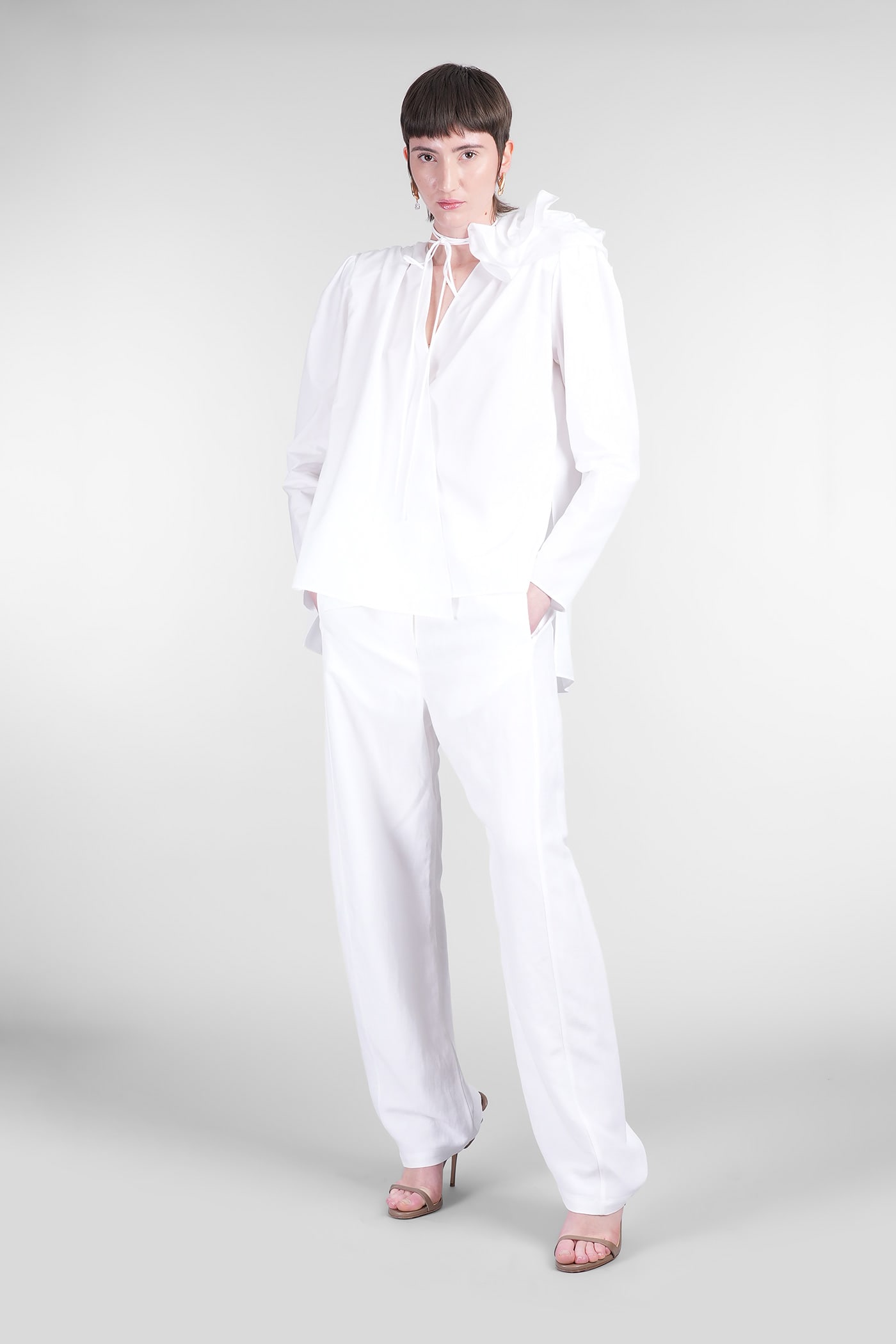 Magda Butrym Satin Blouse With Padded Shoulders And Draped Detail