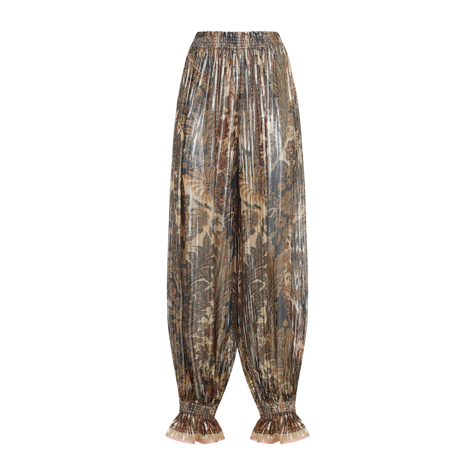 Valentino Beige Metallic Voyage Pleated Wide-leg Pants In Beige Multicolor Marrone