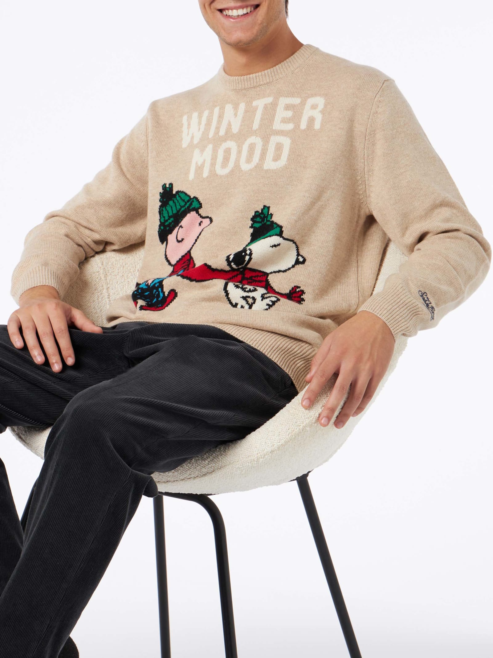 MC2 SAINT BARTH MAN CREWNECK SWEATER WITH SNOOPY AND CHARLIE JACQUARD PRINT SNOOPY - ©PEANUTS SPECIAL EDITION 