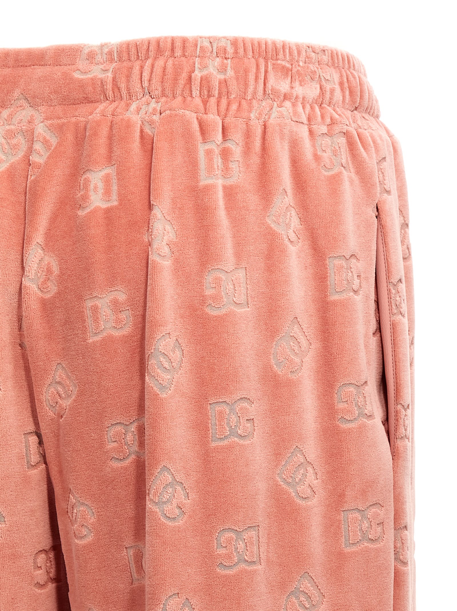 Dolce & Gabbana Chenille Jogging Pants With Jacquard Dg Logo In Pink