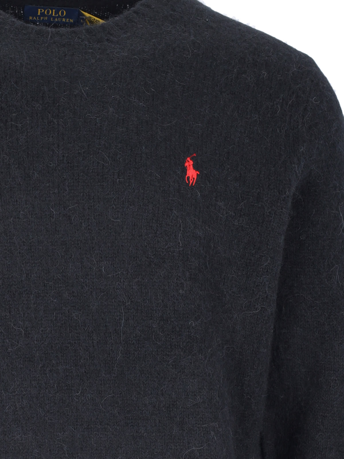 Shop Polo Ralph Lauren Logo Crew Neck Sweater In Black