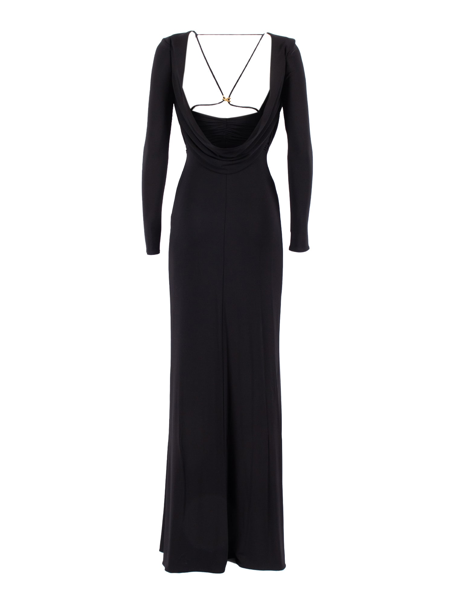 Elisabetta Franchi Maxi Dress With Draped Cowl Neckline In Black