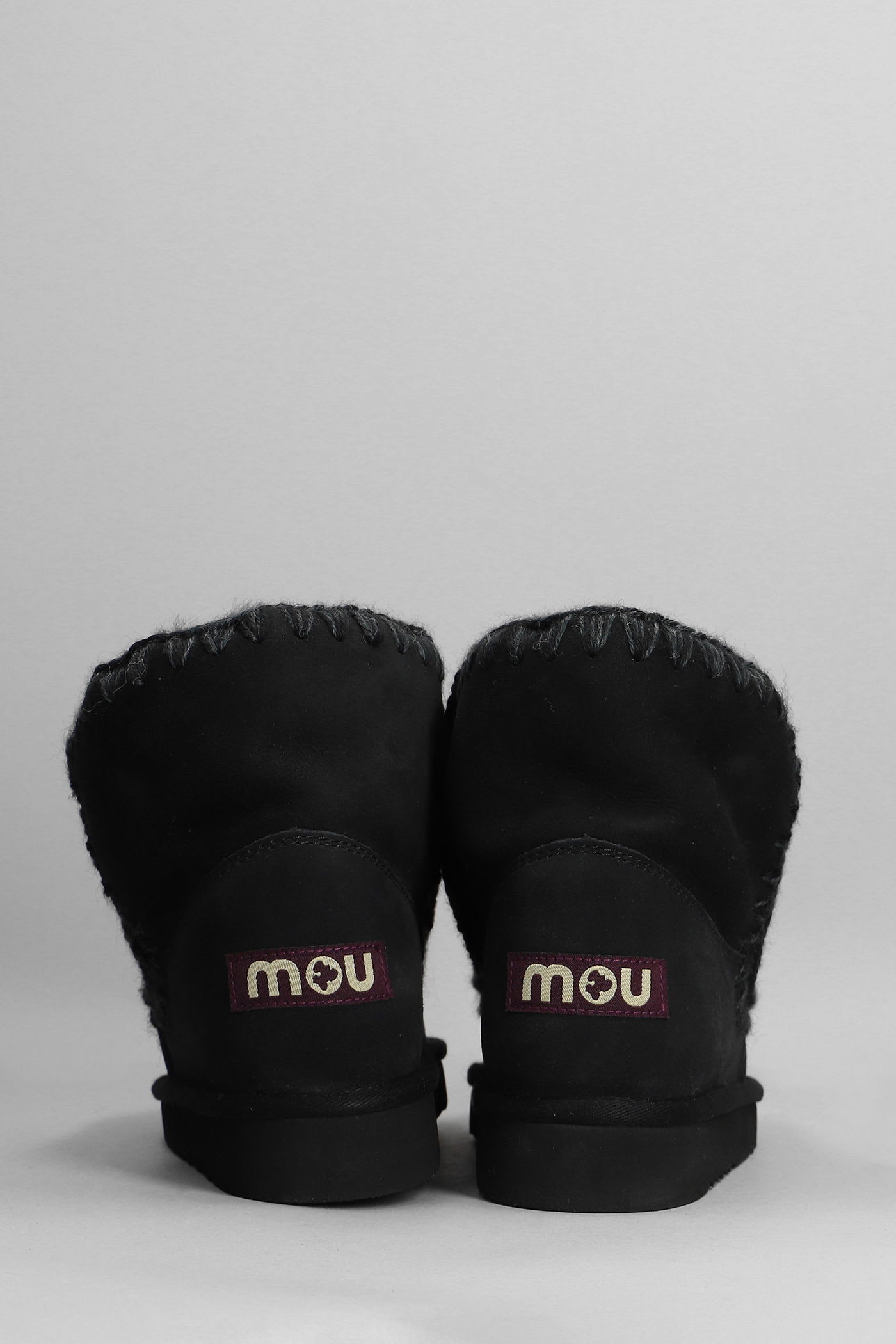 Mou Eskimo 18 Low Heels Ankle Boots In Black Suede In Black