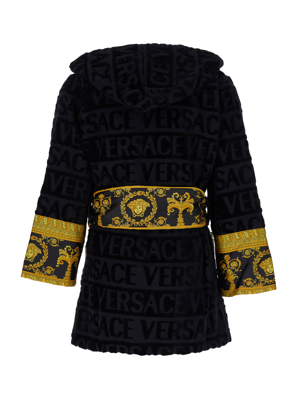 Versace Barocco-print Cotton Robe In Black