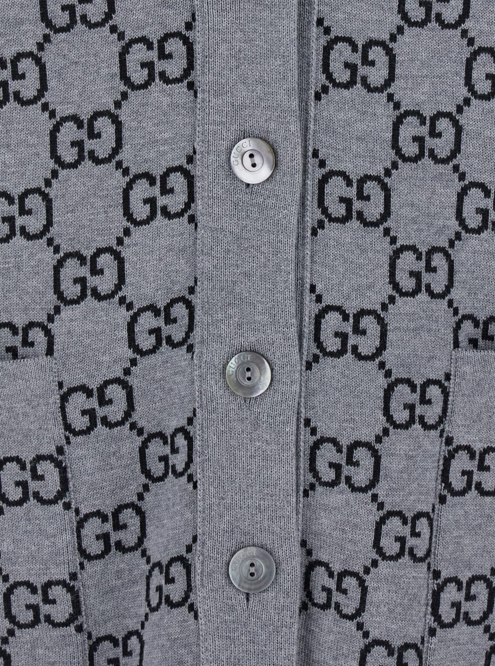 Gucci Women Grey V-neck Cardigan With All-over Gg Motif In Wool Woman In Gray