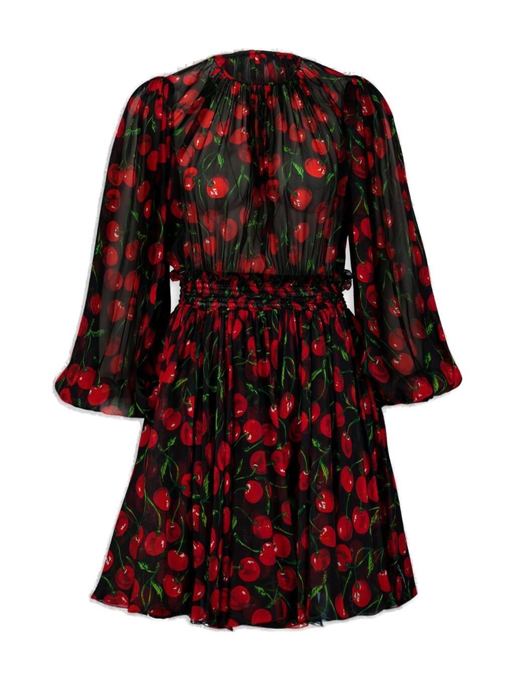 Shop Dolce & Gabbana Cherry Printed Semi-sheer Mini Dress