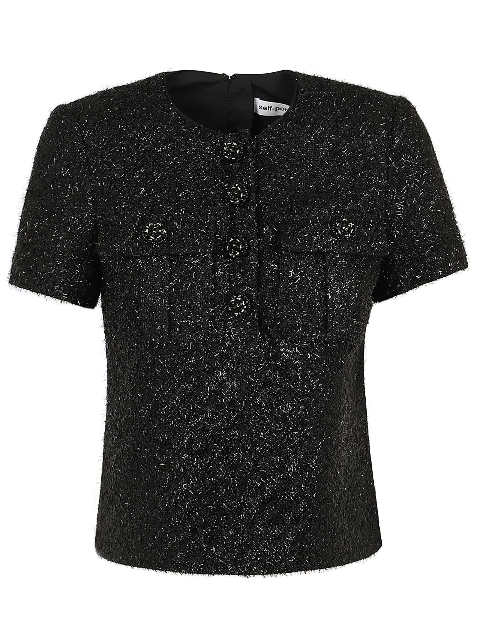 Shop Self-portrait Black Tinsel Boucle Top