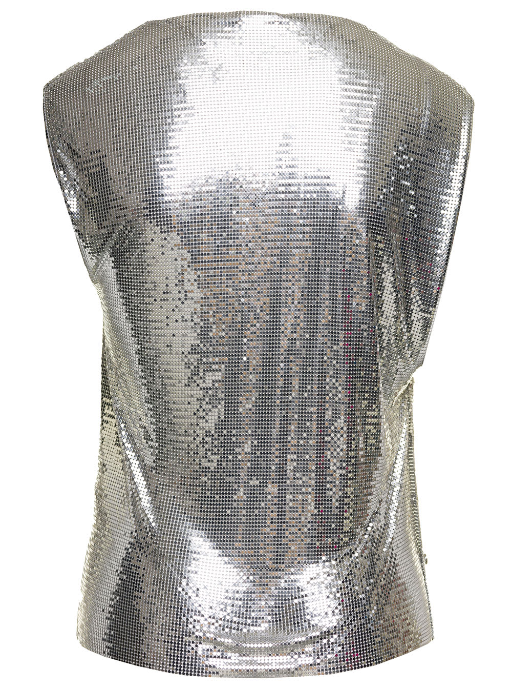 Shop Rabanne Silver-colored Sleeveless Top With Draped Neckline In Metal Mesh Woman In Metallic