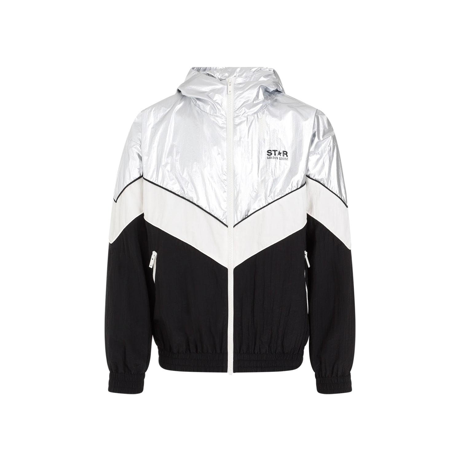 Shop Golden Goose Windbreaker In Silver Dark Papyrus