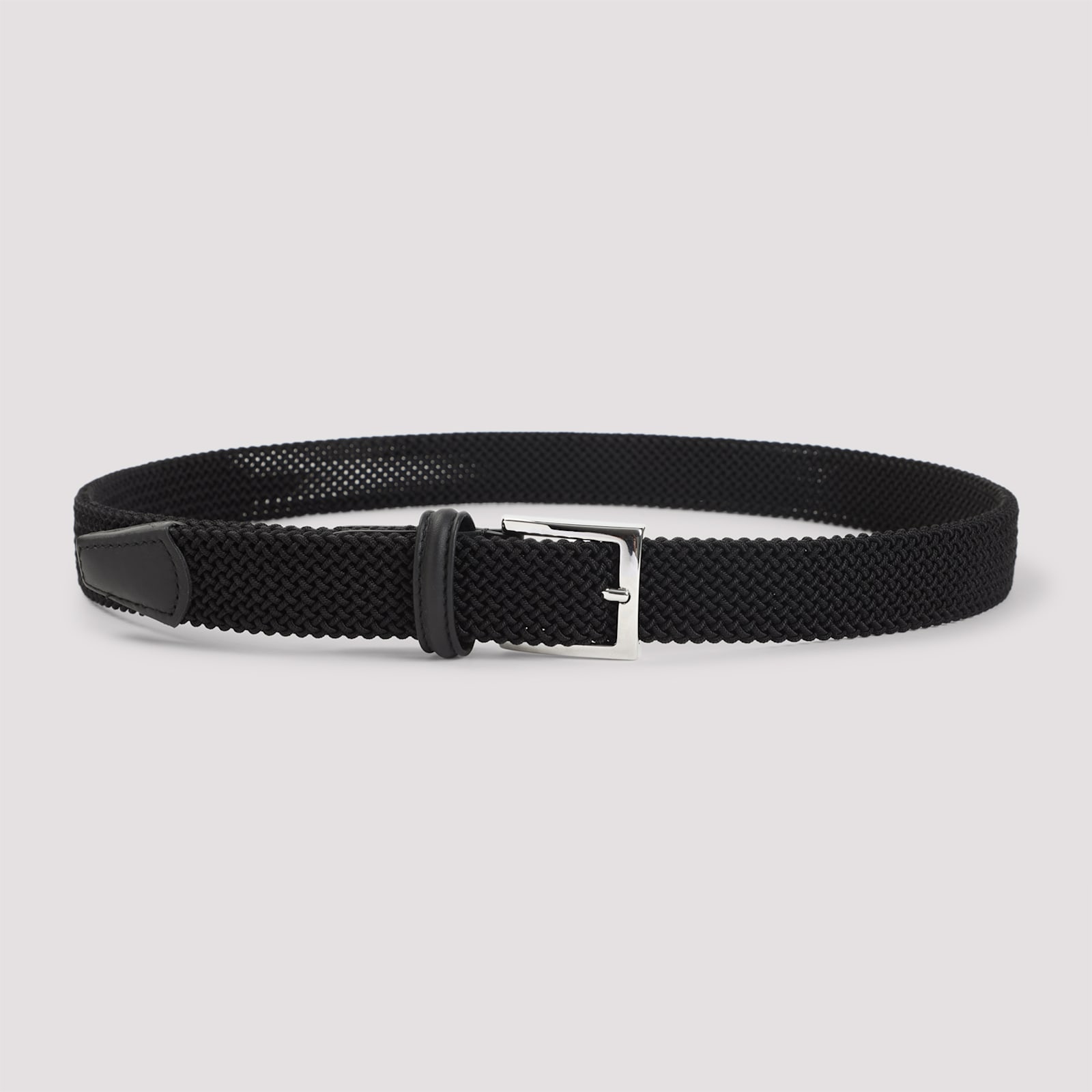 Kiton Adjustable Braided Leather Belt With Silver Buckle In Black