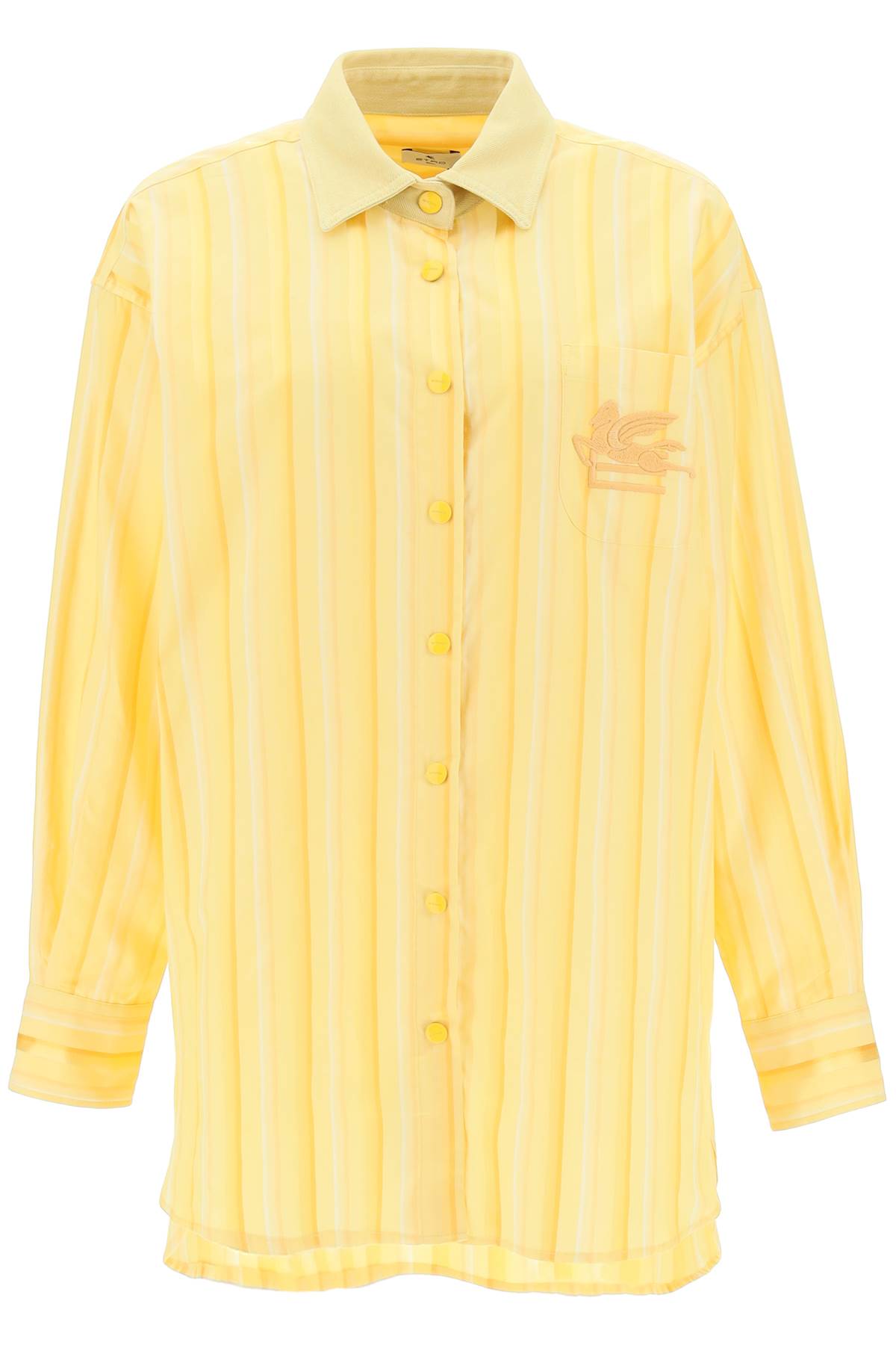 Shop Etro Striped Mini Shirt Dress In Yellow (yellow)