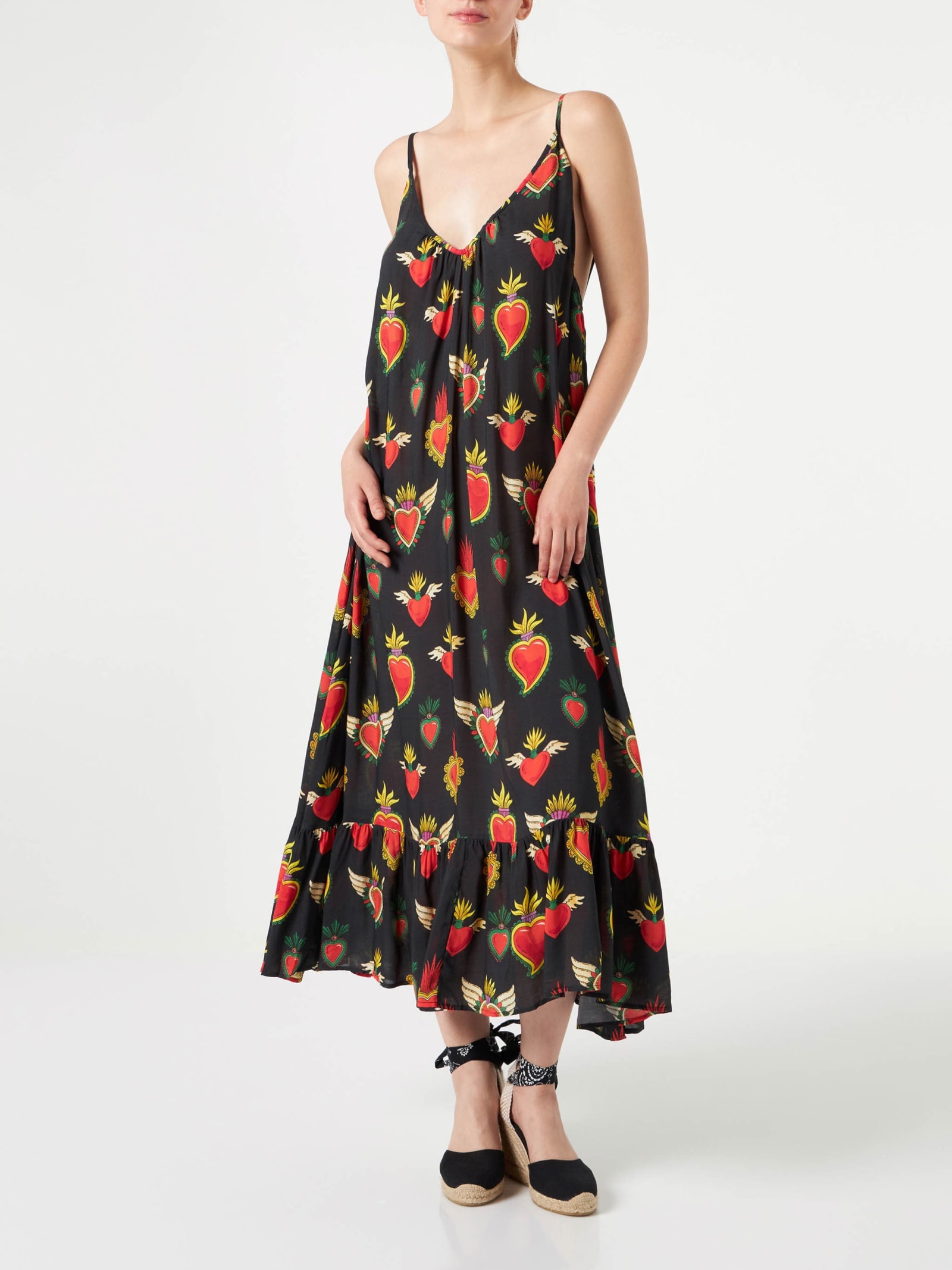 Secret Heart Print Gown With Shoulder Straps