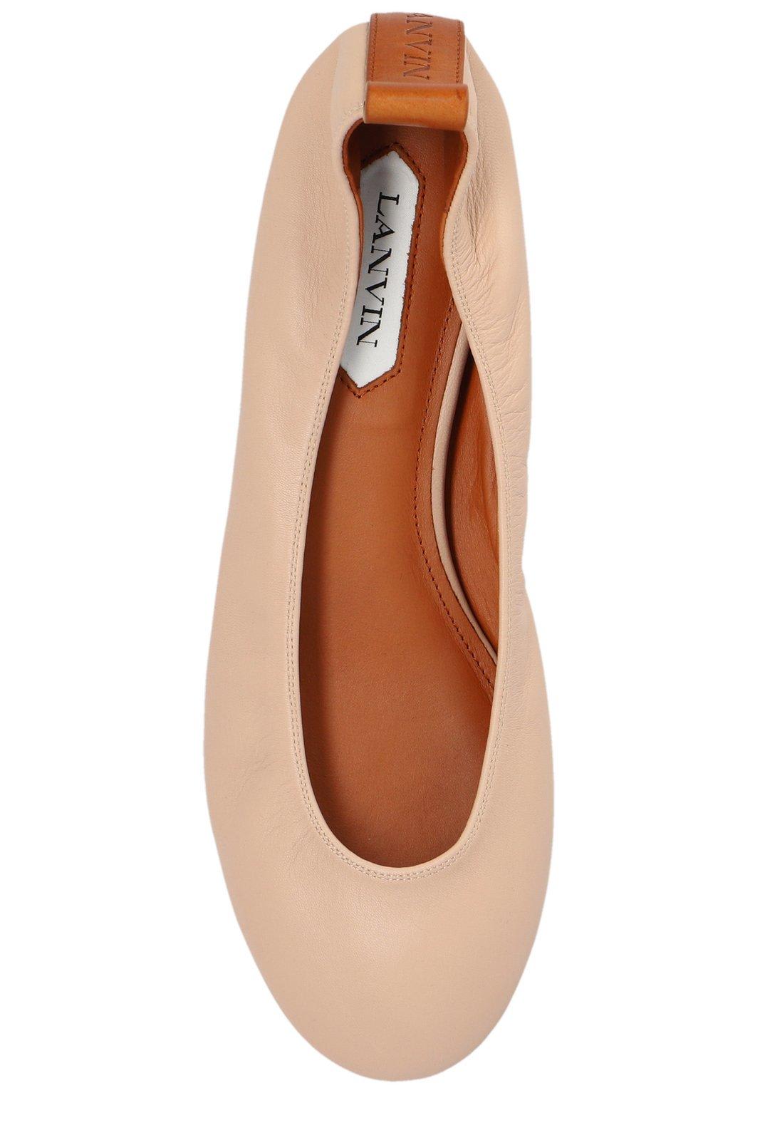 Shop Lanvin Ruch Detailed Slip-on Ballerina Shoes In Dark Beige